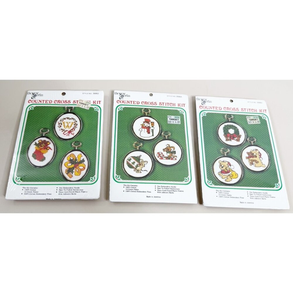 VTG New Berlin Counted Cross Stitch Kit  (Lot Of 3) 9 Ornaments Christmas NOS